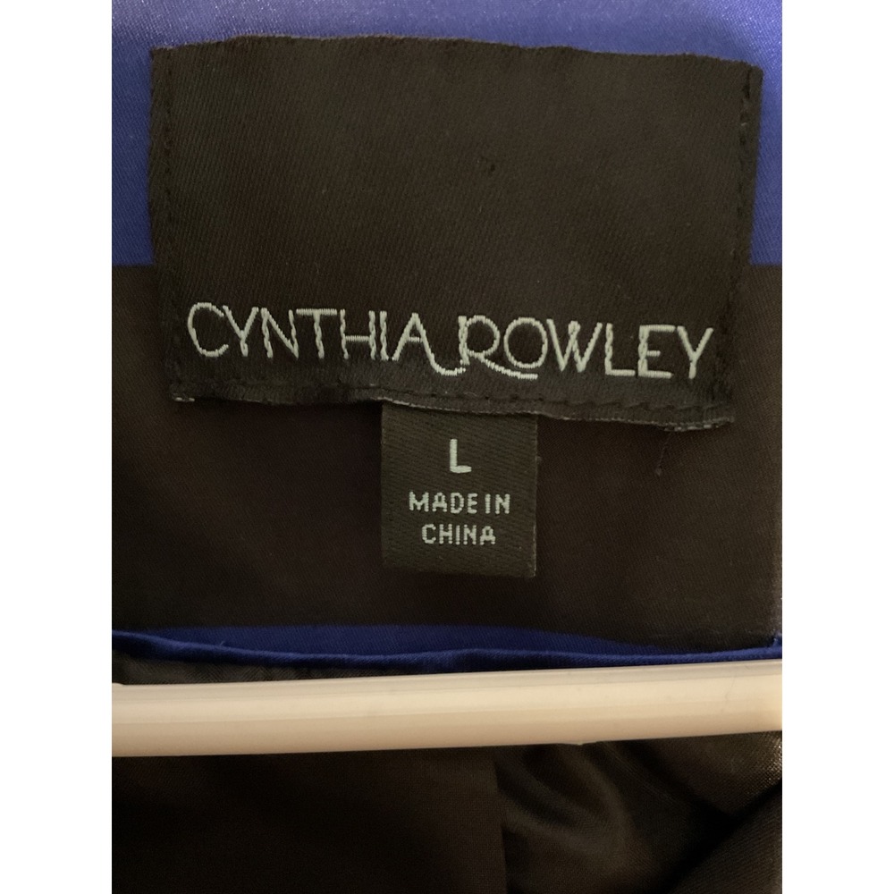 Cynthia Rowley Blue Black Stripe Trench Coat Women's Size L Double Breasted - Picture 2 of 9